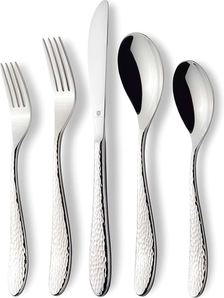 DANIALLI Modern Marettimo Hammered Silverware Set - 18/10 Stainless Steel Flatware for Elegant Dining - Dishwasher Safe Cutlery - Ideal for Home or Restaurant Use (80-Piece)