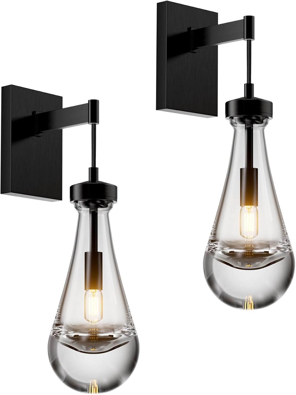 Raindrop sconces Wall Lighting,sconces Wall Decor Set of 2,Matte Black Wall Lamp with Hand Blown Solid Glass Perfect for Bedroom, Living Room,Vanity,Hallway