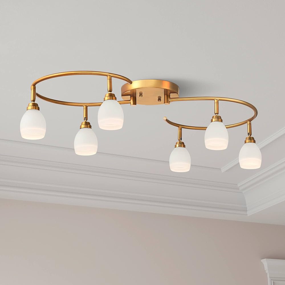 Ascend 6-Head LED Ceiling Track Light Fixture Kit Spot-Light GU10 Dimmable Gold Finish Glass Modern S-Wave Kitchen Bathroom Living Room Dining Hallway Bedroom Decor House 31 1/4