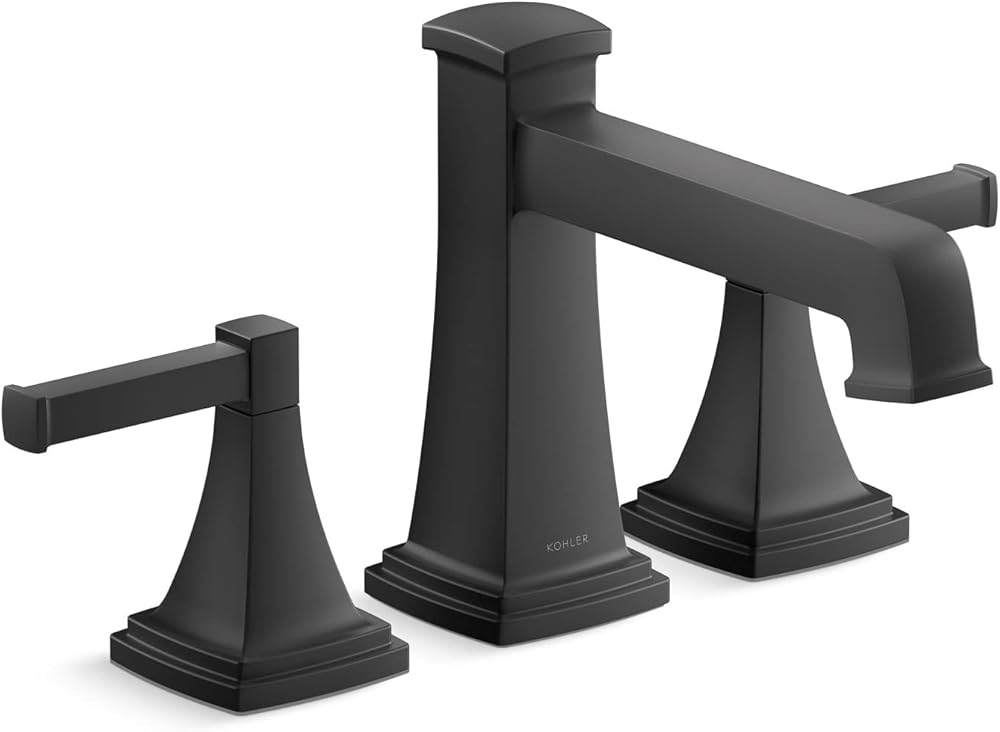 KOHLER T27405-4-BL Riff Deck-Mount Bath Faucet Set, Bathtub Faucet Set with Lever Handles, Non-Diverter, Matte Black