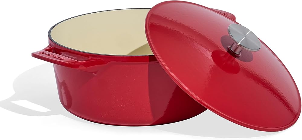 Made In Cookware - Dutch Oven 5.5 Quart - Red - Enameled Cast Iron - Exceptional Heat Retention & Durability - Professional Cookware - Crafted in France - Induction Compatible