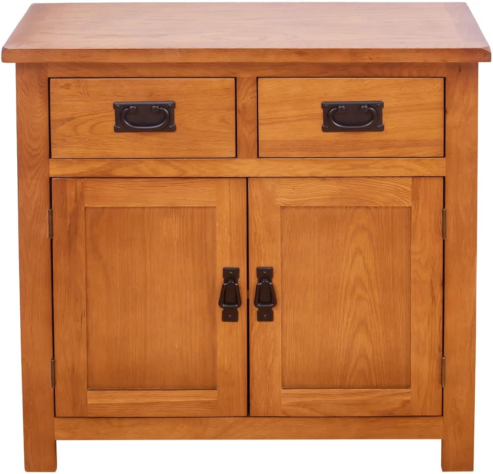 OAK Bar Cabinet Kitchen Buffet Cabinet with 2 Doors 2 Drawers Table Entryway Table Storage Classic Sideboard Buffet Storage Cabinet Console Cabinet for Living Room Rustic