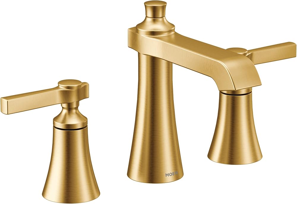 Moen Brushed Gold Flara Two-Handle 8 in. Widespread Lever Handle Bathroom Faucet Trim Kit, Valve Required, TS6984BG