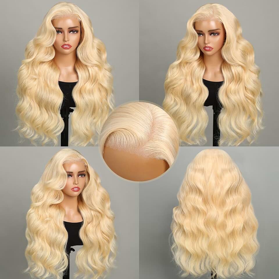 6X5 Blonde Lace Front Wigs Human Hair 220% Density 613 Lace Front Wig Human Hair 12A Wear and Go Glueless Wigs Human Hair Pre cut Lace and Real Bleached Knots (28inch, 613 Body Wave Wig)