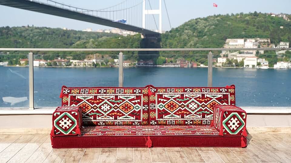 Modern Arabic Majlis Set, Floor Sofa Set, Ethnic Sofa, Arabic Jalsa, Moroccan Sofa, Sectional Sofa with Ottoman, Floor Cushion, Sofa Covers (Sofa Only, 4'' Thickness (10 cm))