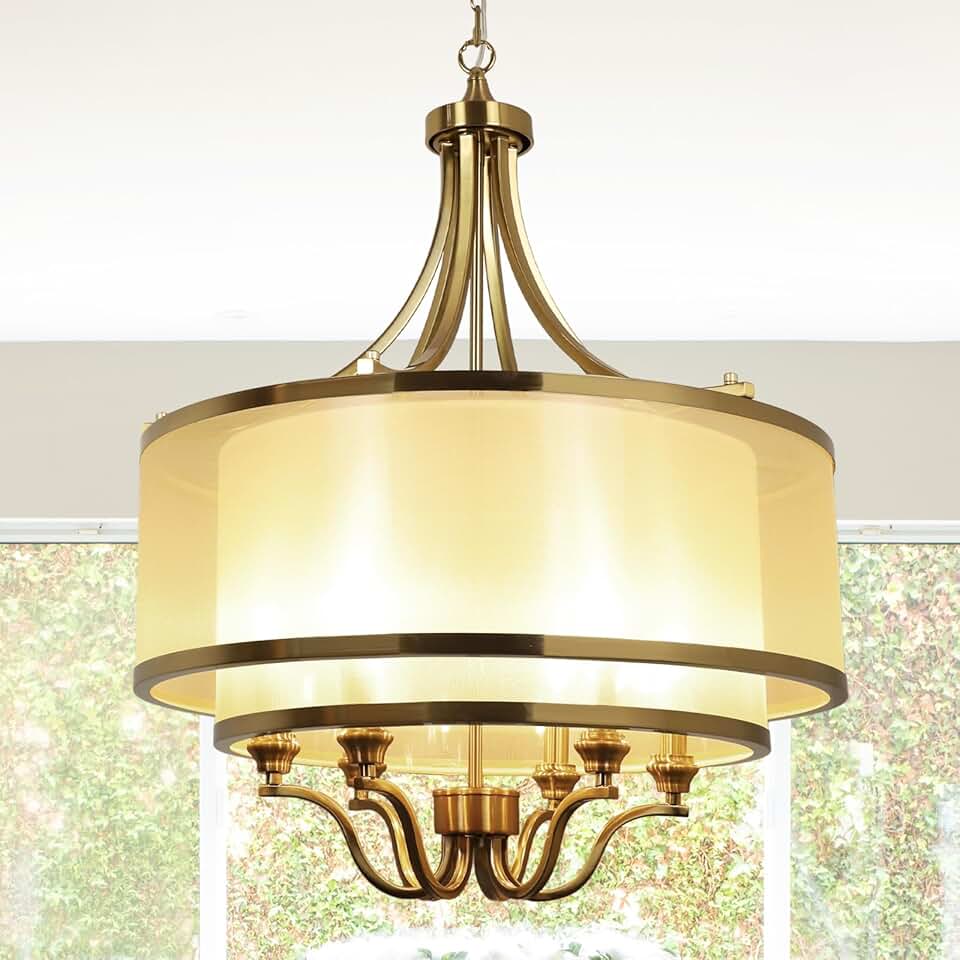Depuley 6-Light Gold Double Drum Pendant Chandelier, 22.8