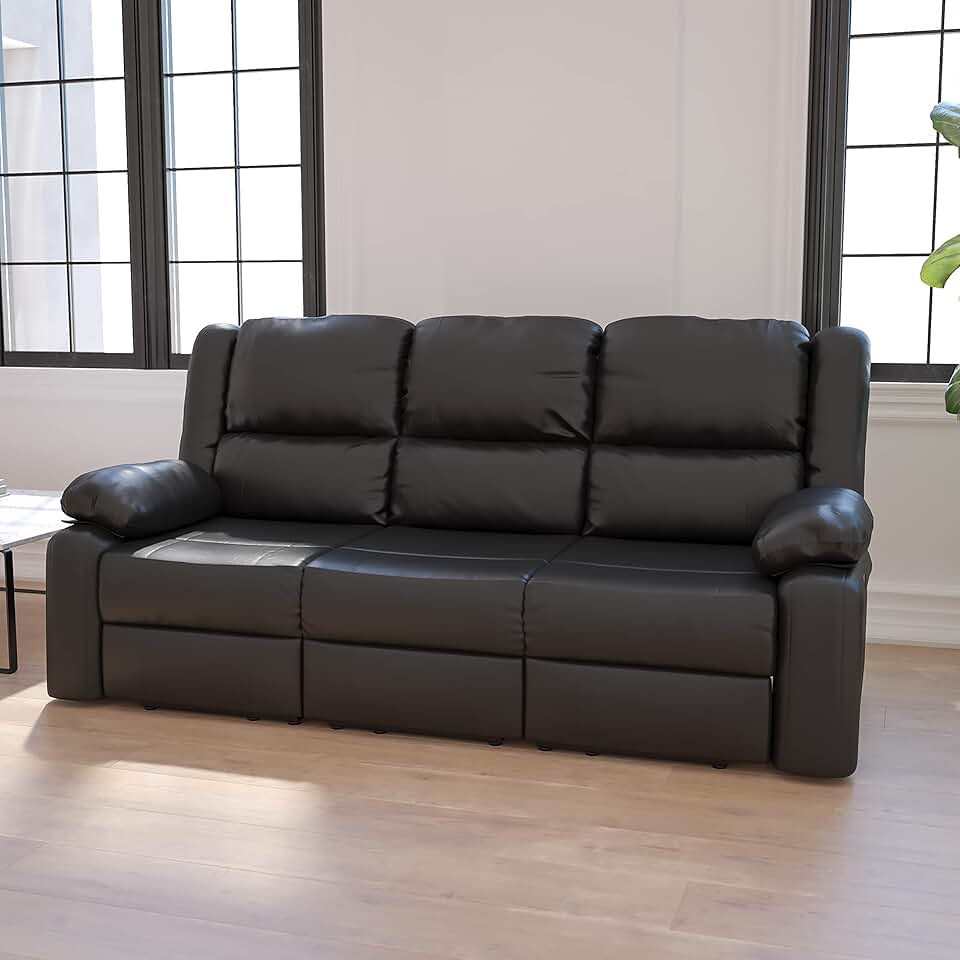 Flash Furniture Harmony Series Black LeatherSoft Sofa with Two Built-In Recliners