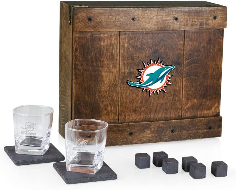 PICNIC TIME NFL unisex-adult NFL Whiskey Box Gift Set, Whiskey Glasses Set of 2, Whiskey Stones Gift Set