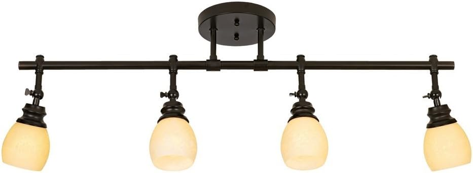 Pro Track Elm Park 4-Head Complete Ceiling or Wall Track Light Fixture Kit Spot-Light Directional Adjustable Monorail Brown Oil Rubbed Bronze Finish Amber Glass Western Kitchen Bathroom 36
