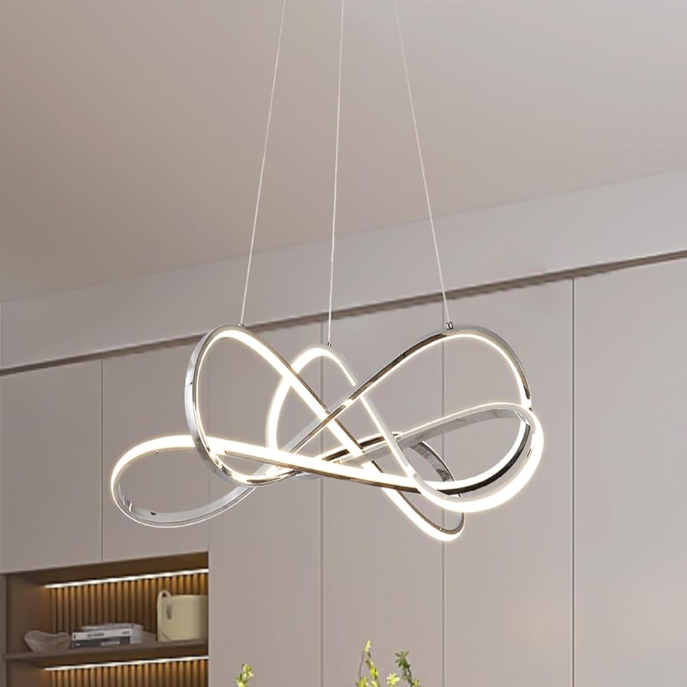 Dimmable with RC Luminaire DIY Pendant Lights Adjustable Suspension Chandelier LED Fixtures for Dining Living Room Kitchen Bedroom Bar (Chrome, Dia25.6-30x7.9 Inch)