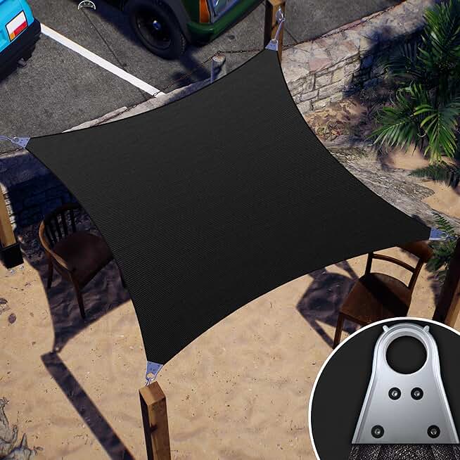 ColourTree Rectangle Black 20' x 22' Super Ring Sun Shade Sail Canopy Structure, Super Durable Heavy Duty, Reinforced Corners, Edges & 260 GSM Permeable Fabric