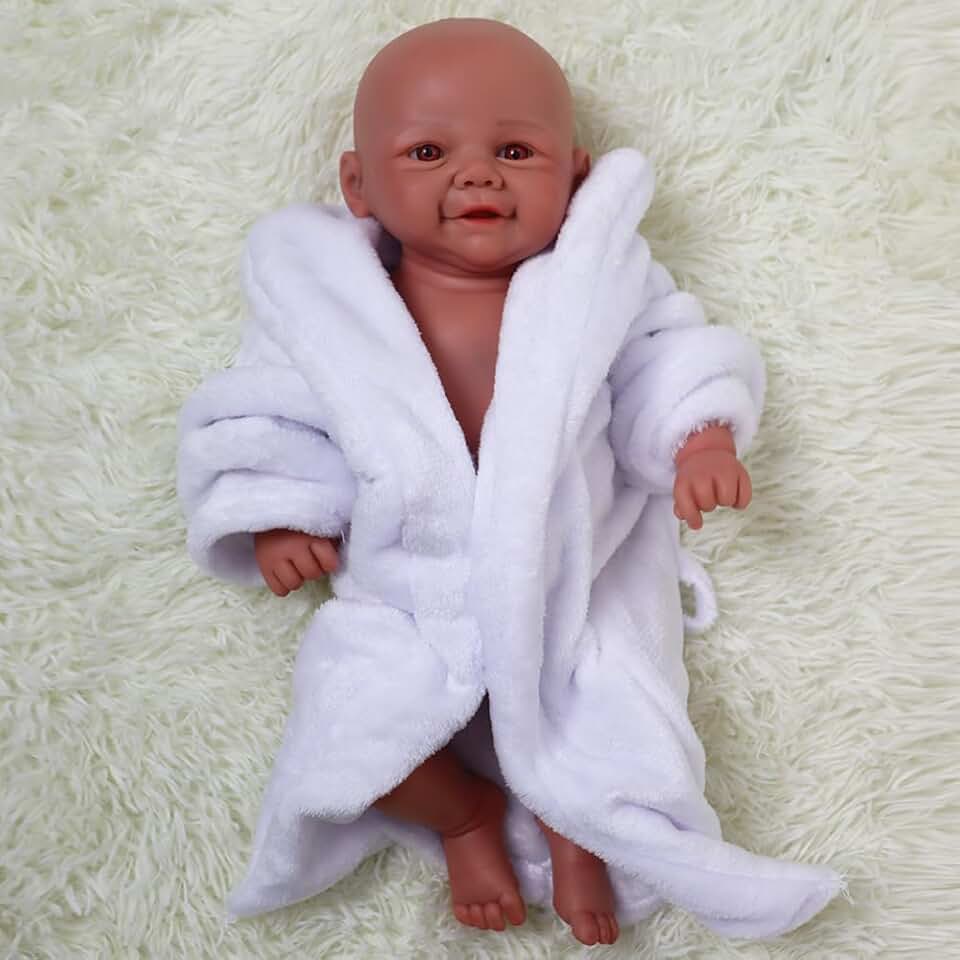 Soft 16 Inch Brown Silicone Reborn Baby Dark Skin African Girl Newborn Lifelike Doll Open Eyes, Tan