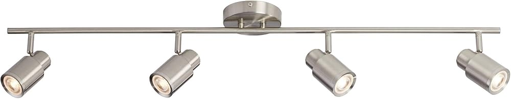 Pro Track Melson 4-Head 8.5 Watt LED Wall or Ceiling Track Light Fixture Kit GU10 Spot-Light Dimmable Directional Silver Brushed Nickel Finish Modern Kitchen Bathroom Living Room Dining 40