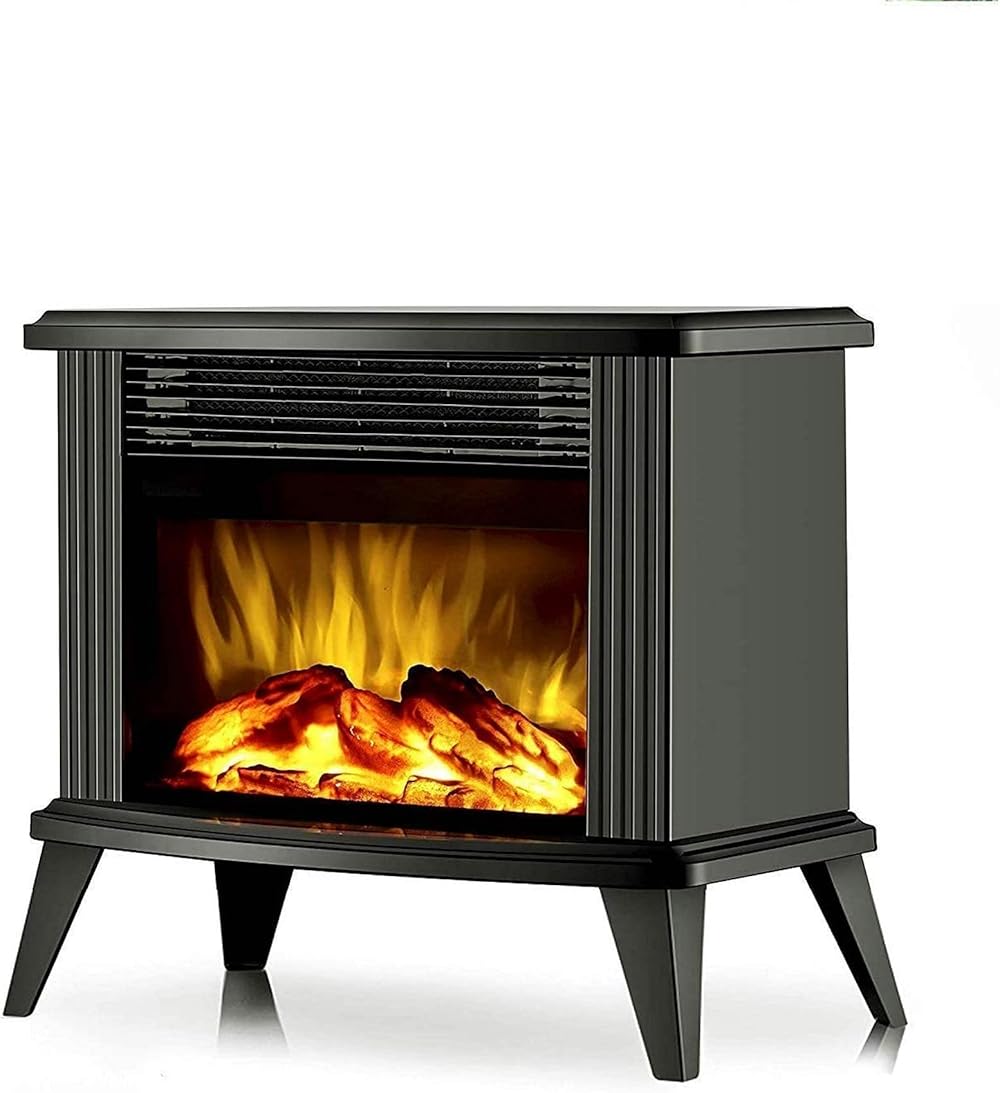Electric Fireplace Heating Free-Standing Fireplace with Realistic Dancing Flame Effect - Easy to Assemble - 1500 W Black White Base Blackwithfoot (W