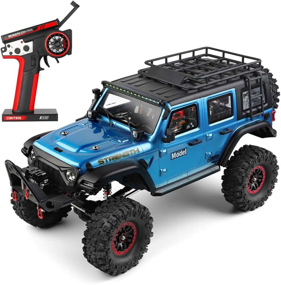 RC Truck Rock Crawler for Adult 1/10 Remote Control Car 2.4G Full Proportional ATV 4 Wheeler All Terrain Hobby Truck Off-Road Climbing Vehicle Buggy LED Searchlight Upgraded Version (Blue)