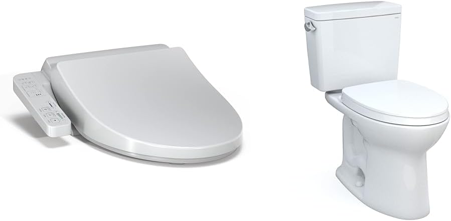 TOTO WASHLET A2 Elongated Bidet Toilet Seat Bundle with Drake Elongated Toilet with TORNADO FLUSH and SoftClose Seat