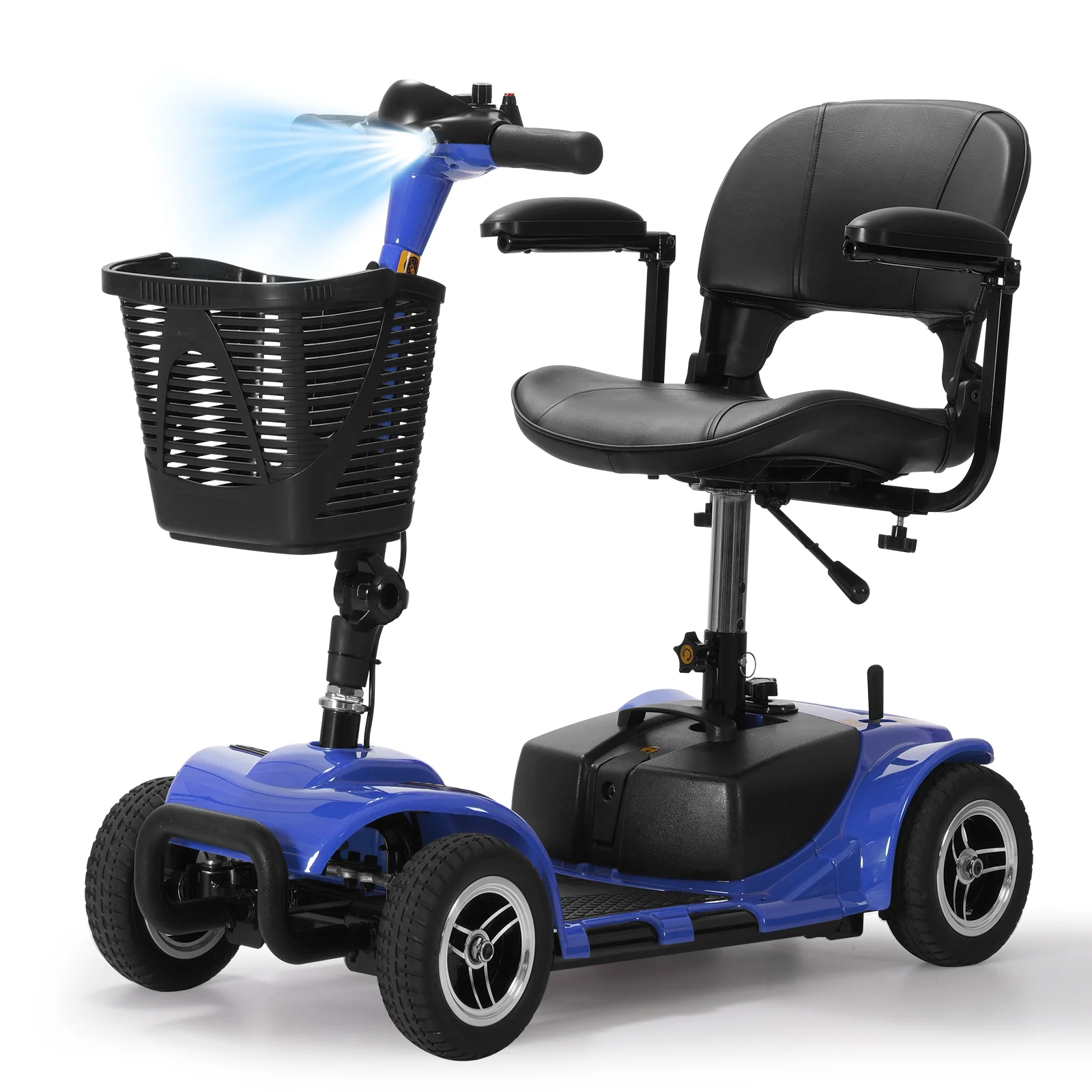 TEKAMON 4 Wheels Mobility Scooter - Portable Folding Power Electric Mobility Scooters for Seniors, Adults, Handicapped, Elderly - Range Extended Battery,Blue