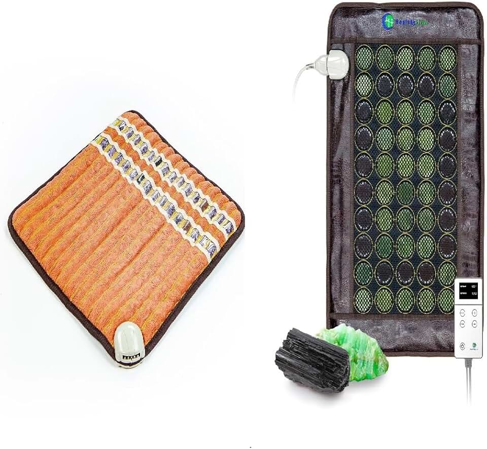HealthyLine Far Infrared Electric Heating Pads for Pain Relief - Natural Jade, Tourmaline, Amethyst & Obsidian Healing Crystals | Heat Therapy | Flexible Meditation Mats