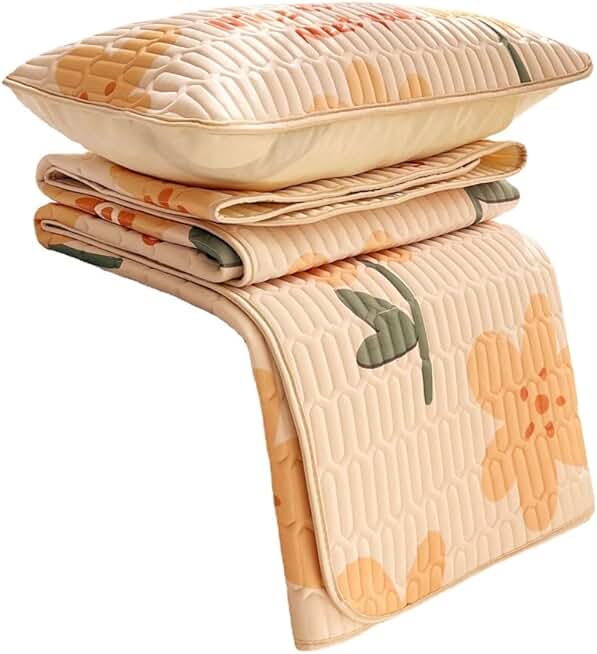 Latex Mat Three-Piece Ice Silk Mat Washable Air Conditioning Soft Mat Thai Latex Pad(180 * 200CM)