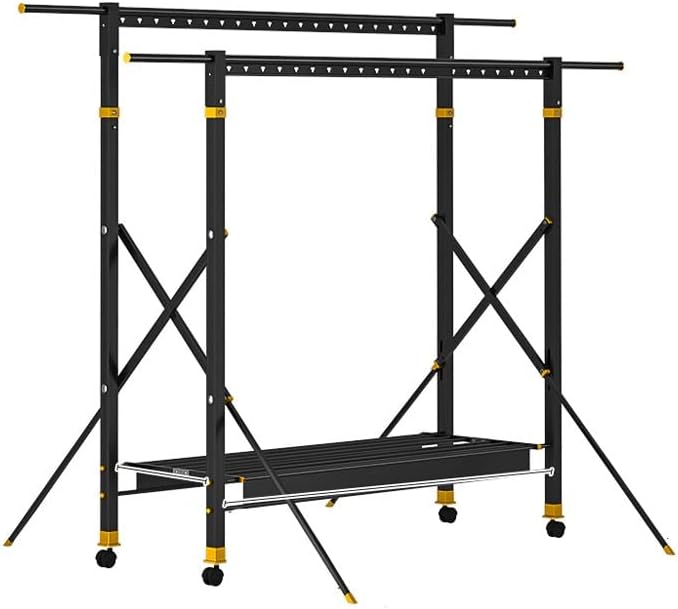 Coat Rack Hanger for Drying Floor-to-Ceiling Heavy Duty Clothes Hangers Folding Indoor Outdoor Balcony Bedroom Telespole Drying Hanger Shoe Rack It is Stable Not Easy to Deform/150 * 47Cm