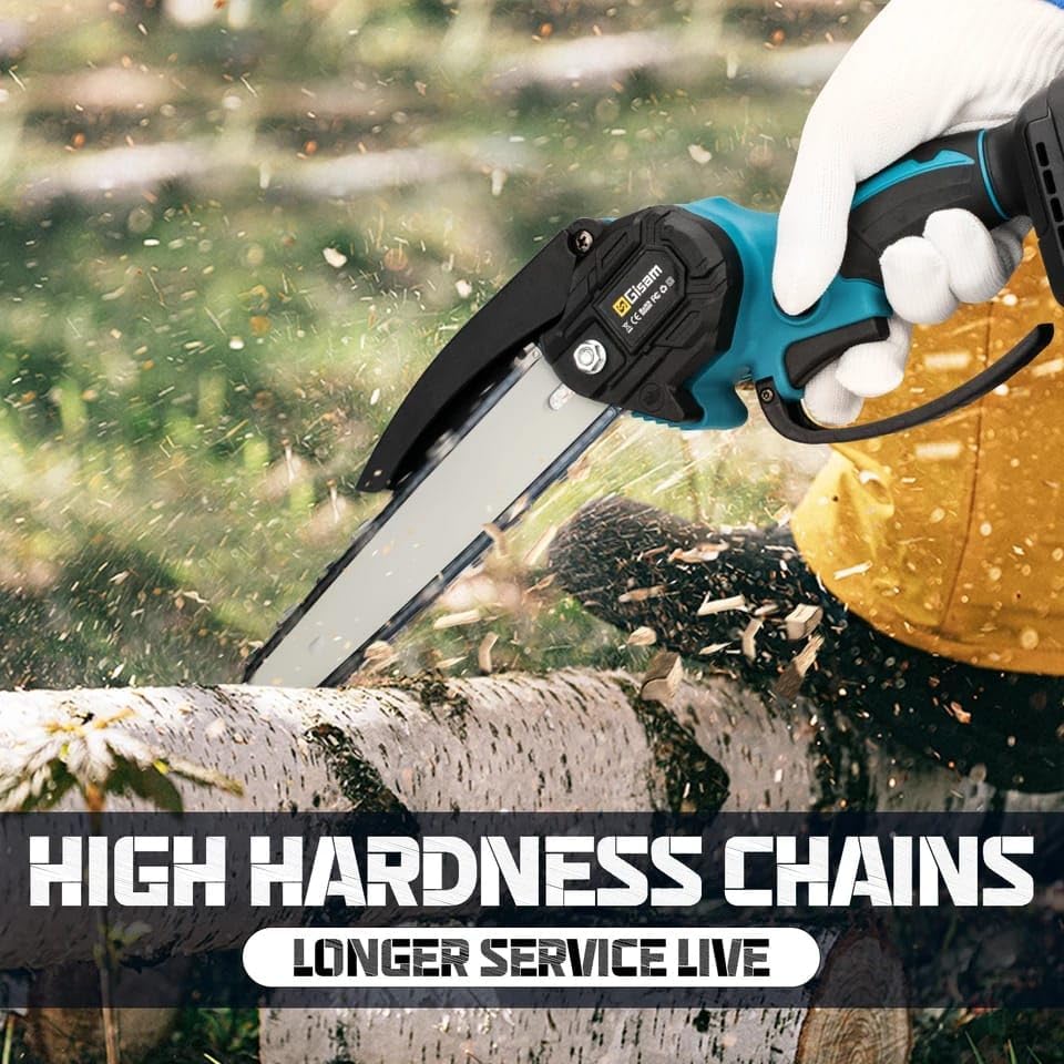 Electric Chainsaw with Battery Level Indicator, Safety Lock, Long Battery Life, Blue