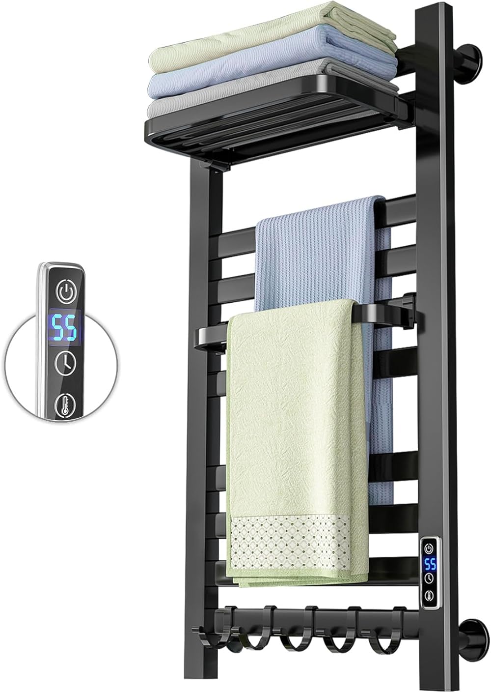 Towel Warmer,Towel Warmer Rack for Bathroom,10 Bars Wall Mounted Towel Heater with Intelligent Touch Screen Timer, Electric Heated Towel Racks Matte Black