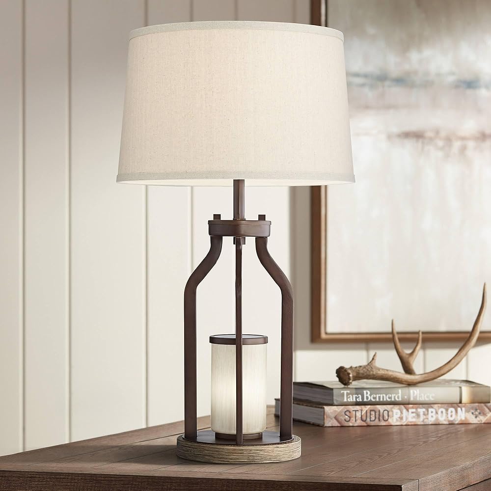 Franklin Iron Works Will Rustic Farmhouse Table Lamp with USB Port and Nightlight LED 27.75