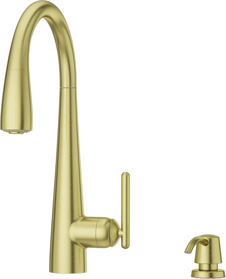 Pfister GT529-SMBG Lita Single Handle Pull-Down Kitchen Faucet with Soap Dispenser, Brushed Gold