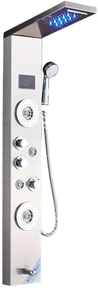 LED Light Shower Panel Waterfall Rain Shower Faucet Set SPA Massage Jet Bath Shower Column Shower Mixer Tap Tower,Brushed Nickle 8006