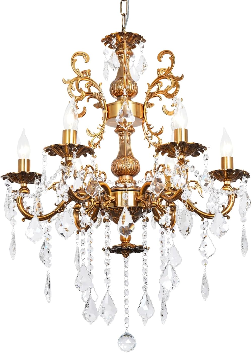 Crystal Chandelier Lighting Modern, Antique Gold Farmhouse Chandeliers 6-Light Crystal Candle Chandelier Ceiling Hanging Light Fixture Entrance Bedroom Kitchen 23
