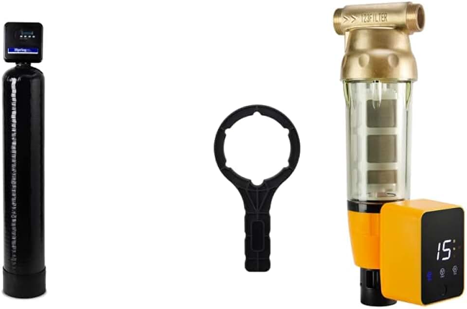iSpring WCFM400K Whole House Central Iron and Manganese Water Filter Filtration System & WSP50ARB Spin Down Sediment Water Filter, 50 Micron