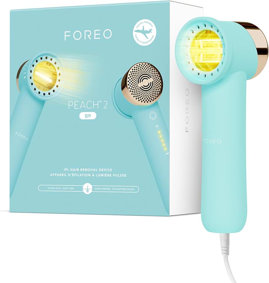 FOREO Peach 2 go IPL Hair Removal Device - Travel-Friendly Permanent Hair Removal - Laser Hair Removal - Body & Face - Painless Hair Removal - Skin Cooling & Silicone Shield - Customizable Artic Blue
