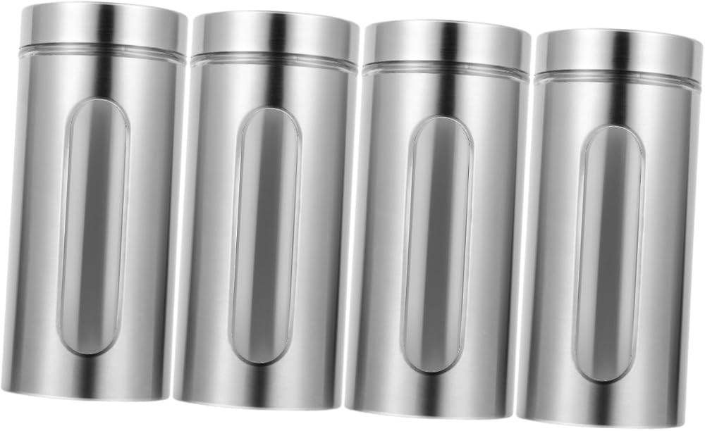 Ciieeo 4 Pcs Stainless Steel Storage Tank Stainless Steel Food Storage Containers with Lid Canister Tea Cookie Jar Stainless Steel Collection Container Candy Sugar Bowl Glass