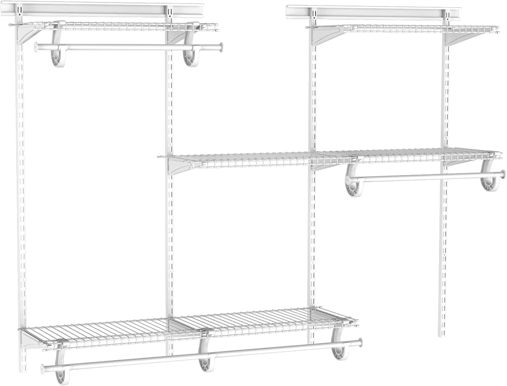 ClosetMaid ShelfTrack Wire Closet Organizer System, Adjustable from 4 to 6 Ft., With Shelves, Clothes Rods, Hardware, Durable Steel, White
