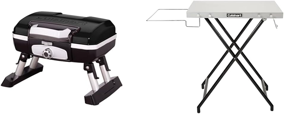 Cuisinart Portable Propane Gas Grill with 150 sq in Cooking Grate & Folding Prep Table and Grill Stand for Camping