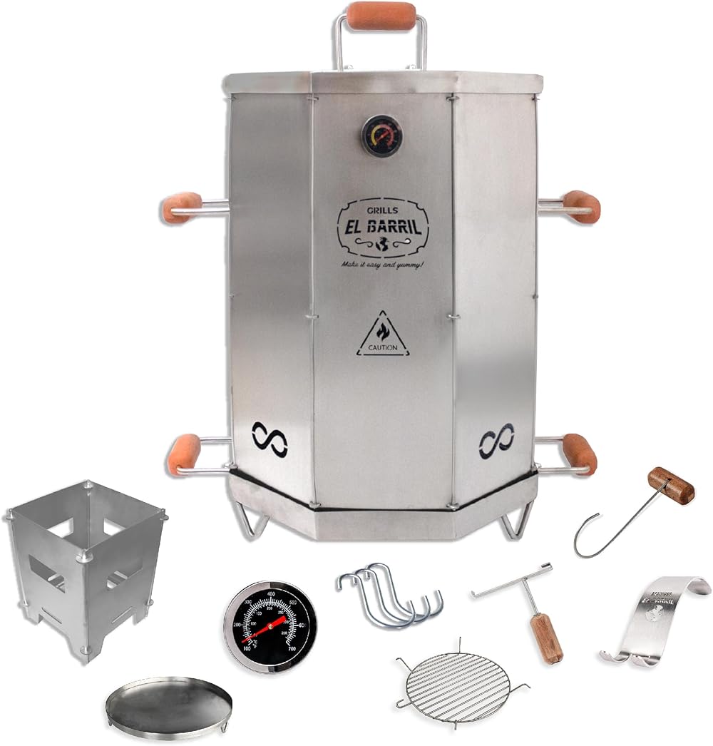 EL BARRIL Grill & Smoker Folding Barrel (MEDIUM)| 100% Stainless Steel| You can Grill, Smoke, Roast and Bake| Smokeless, Even Heat Distribution, Easy to transport, Easy to assemble