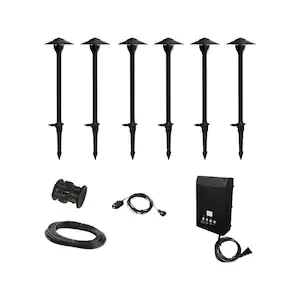 Hampton Bay 30-Watt Equivalent Low Voltage Integrated LED Black Outdoor Landscape Path Light Kit (6-Pack)