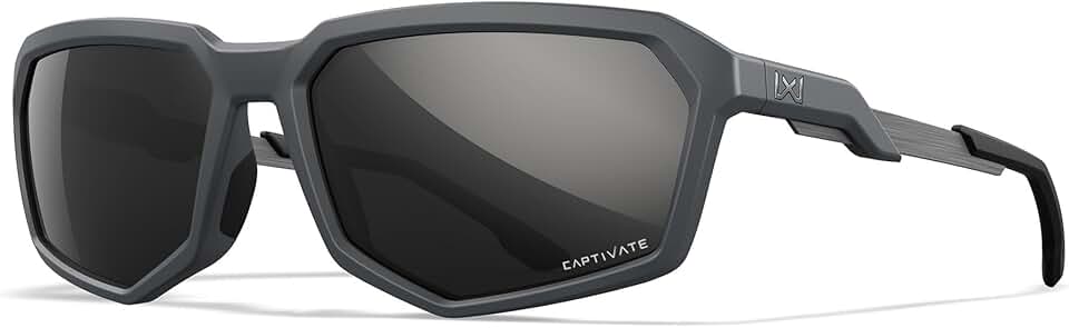 Wiley X WX Recon Sunglasses Safety Glasses for Men Shatterproof UV Eye Protection for Combat and Shooting Captivate Polarized Black Mirror Lenses Matte Grey Frames