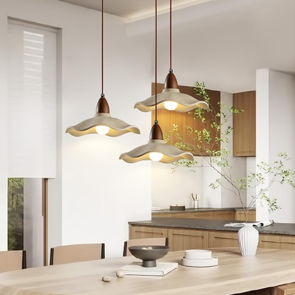 3-Light Cluster Pendant Lighting Fixture Industrial Cement Chandelier Ceiling Light Wood Accent Dining Table Lamp Fitting Modern Hanging Chandeliers for Restaurant Kitchen Island