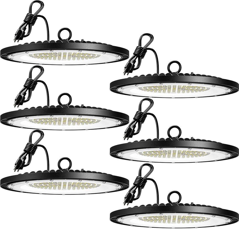 LED High Bay Light 150W 21,000lm 5000K UFO LED High Bay Shop Light with UL Listed US Hook 5' Cable Alternative to 650W MH/HPS for Commercial Bay Lighting Fixture-6 Pack