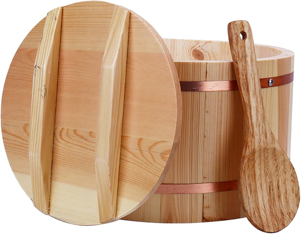 Japanese Sushi Rice Bowl - Sushi Rice Mixing Tub Food Container with Copper Banding for Restaurant Home Kitchen,30cm/11.8in