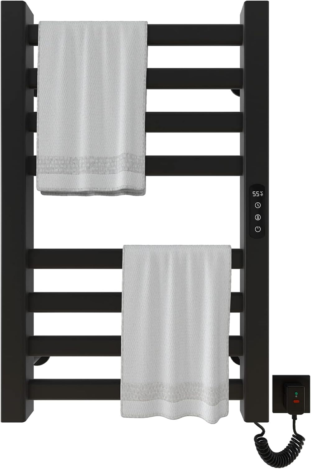 Heated Towel Rack, WiFi Towel Warmer Rack, Heated Towel Racks for Bathroom, 200W, 17.7 x 27.5 in, 1-9H Timing, 86-158°F, Wall Mounted, with Intelligent Touch Screen Timer, US Plug-WiFi Black Right