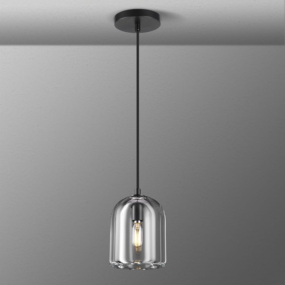 Black Pendant Lights Kitchen Island,Crystal Pendant Light,Kitchen Pendant Lighting Over Island,Glass Pendant Light Fixtures,Indoor Pendant Lights Height-Adjustable,E12 Bulb Included