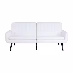 MAYKOOSH White Modern Futon Sofa Bed, Convertible Sofa Futon, Split Back Linen Sleeper Couch with Tapered Legs