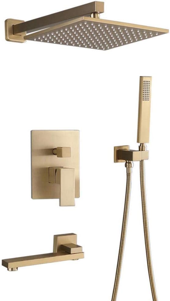 Concealed Shower Mixer Set 12 in Copper Shower Head Rain Limescale Remove Hand Shower with Bathtub Faucet Mixer Shower Kit for Bath Shower Storage-Golden_12 in