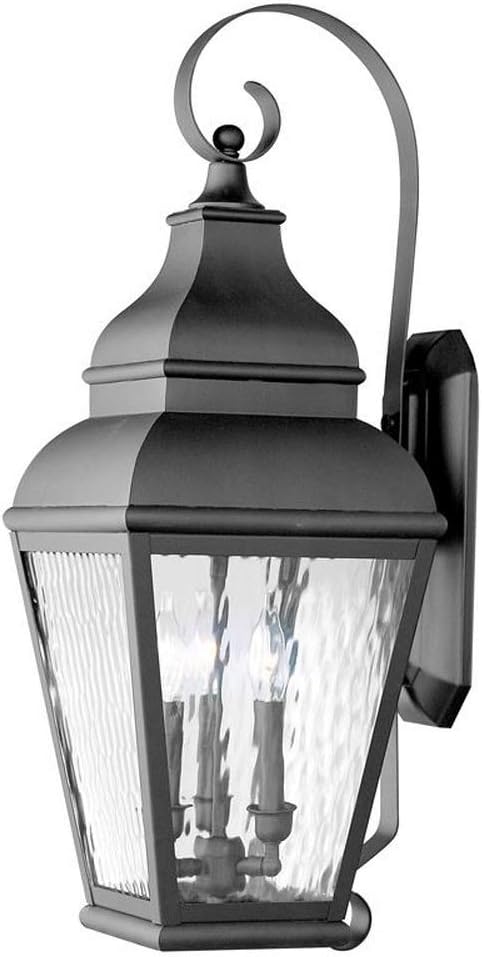 Livex Lighting 2605-04 Outdoor Wall Lantern with Clear Water Glass Shades, Black