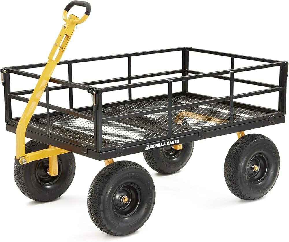 Gorilla Cart 9 Cubic Feet 1200 Pound Capacity Heavy Duty Durable Steel Utility Wagon Cart with 2 in 1 Towing Handle and Removable Sides, Black