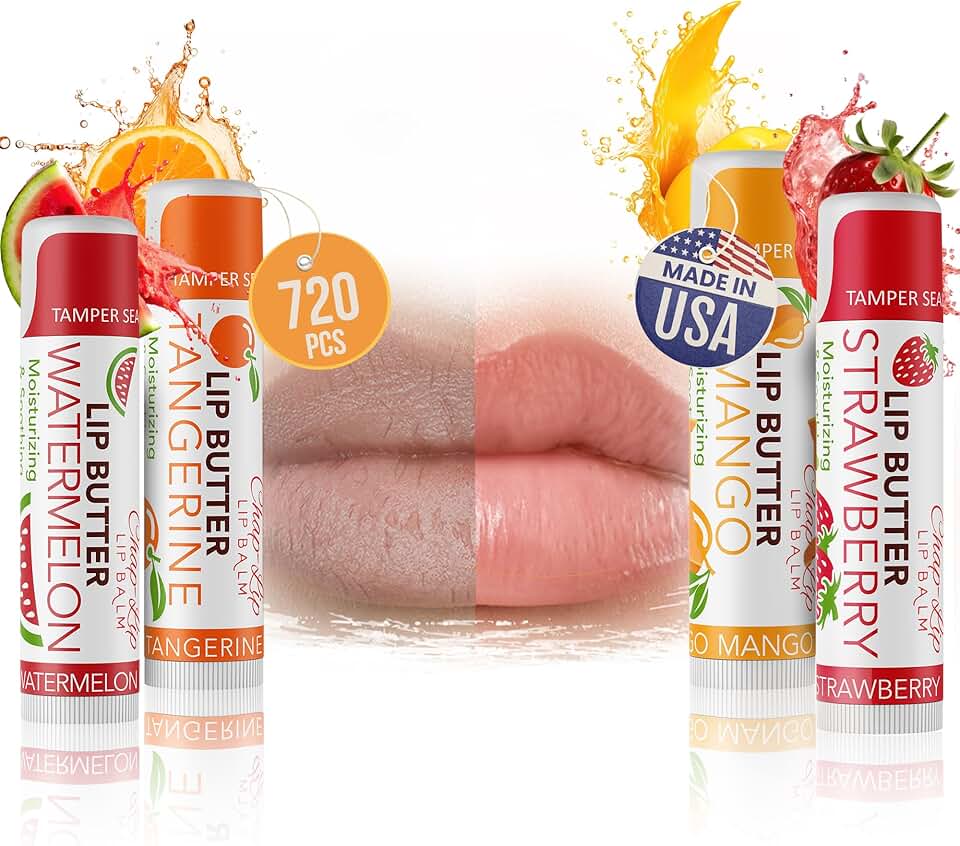 CHAP-LIP Lip Balm 60 Ct. with Fruit Flavors, Cocoa Butter, Coconut Oil | Moisturizing Vitamin E & Total Hydration Treatment & Soothing Lip Therapy (60 Ct Pack of 12)