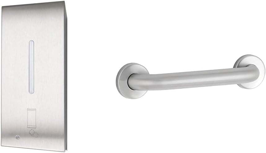 BOBRICK 2013 Stainless Steel Automatic Wall-Mounted Foam Soap Dispenser, Satin Finish & 6806X36 Stainless Steel Straight Grab Bar with Satin-Finish, 36