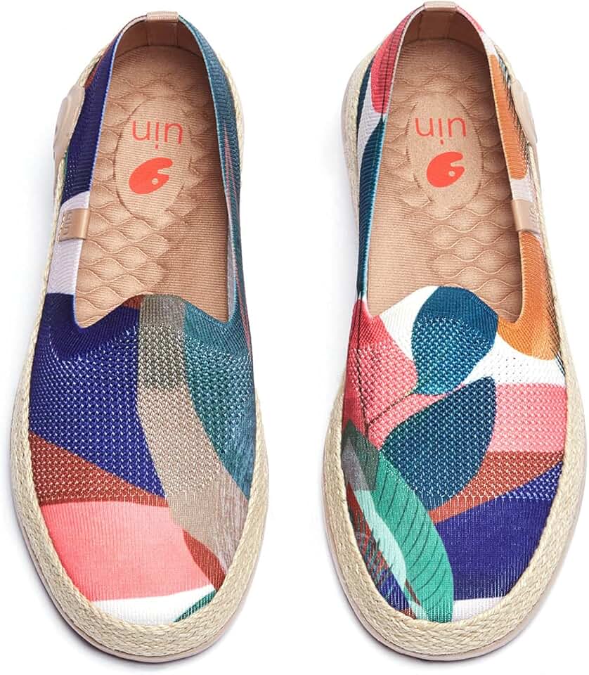 Women's Espadrilles Slip Ons Knitted Lightweight Walking Casual Loafers Comfortable Art Painted Travel Shoes Marbella II